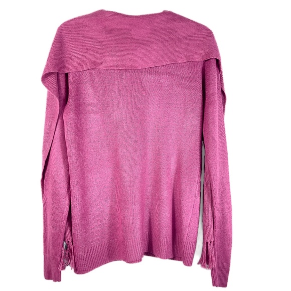 Pink V Neck Rhinestone Trim Sweater with attached Scarf - Picture 2 of 8